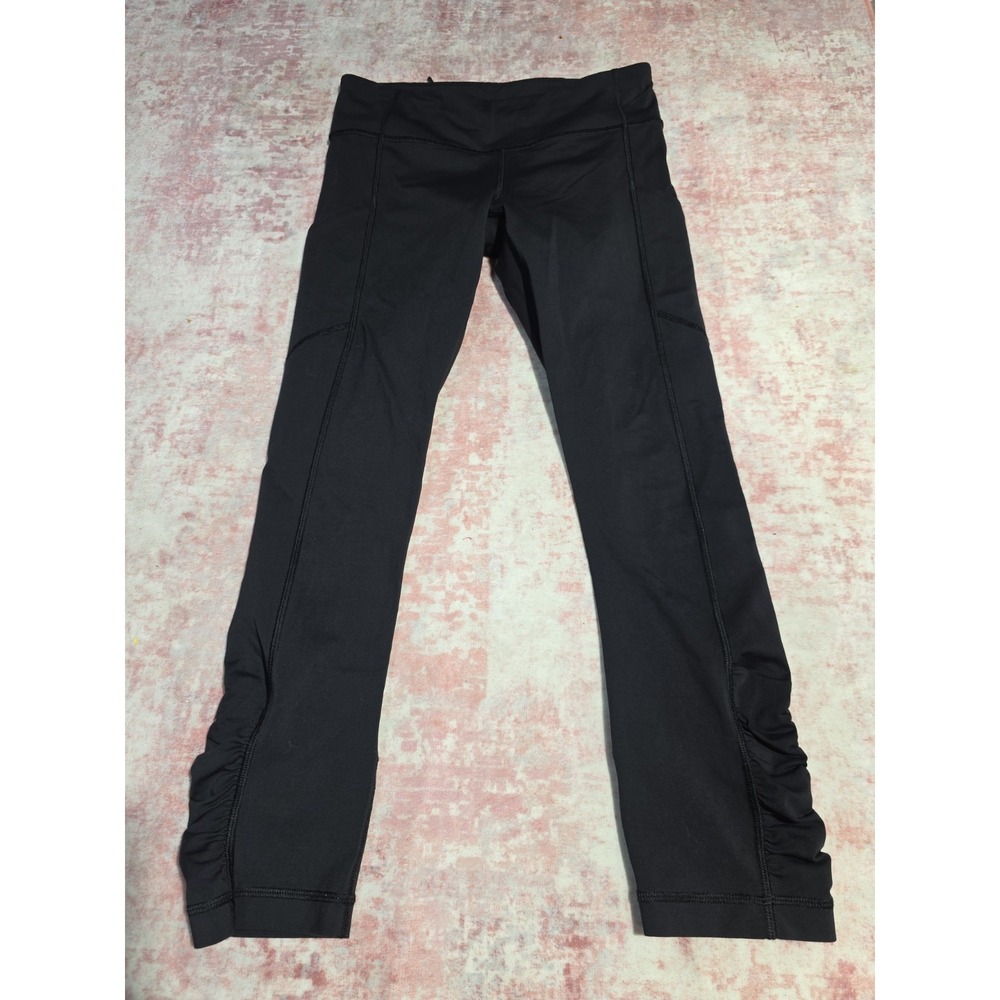 LULULEMON Speed Run Tight IV Black LEGGINGS PANTS Ruched Legs 4-WAY STRETCH sz 6